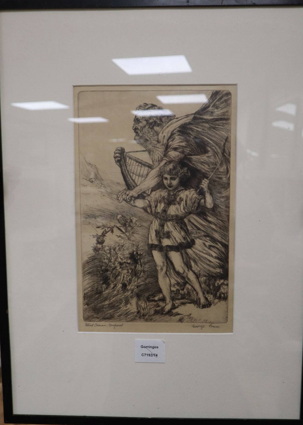 George Bain (1881-1968), drypoint etching, Blind Ossian, signed and inscribed in pencil